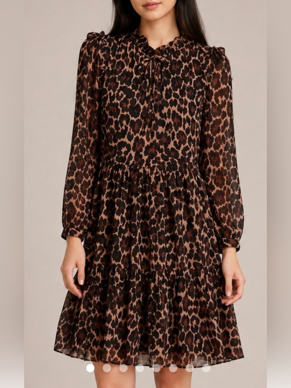 J. Crew Tie-neck dress in  Leopard crinkle chiffon Size Small